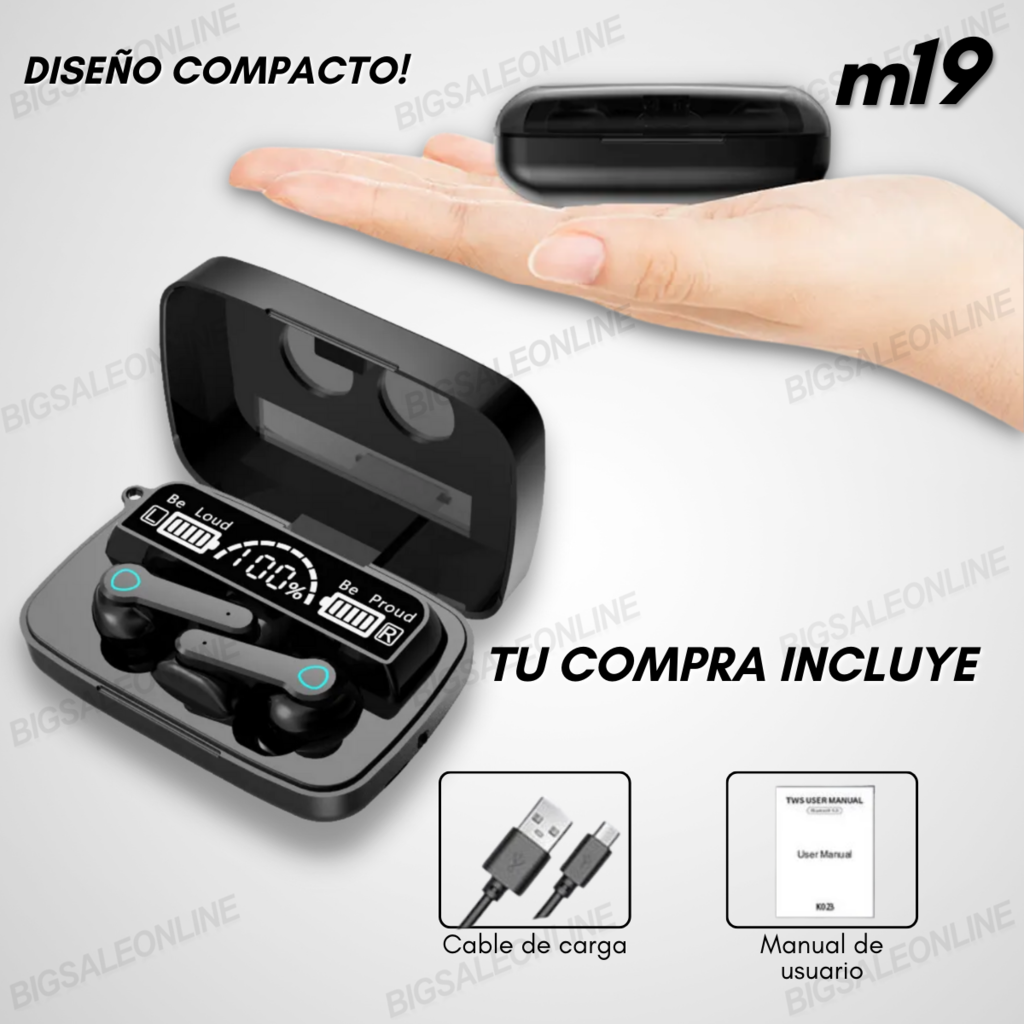 AURICULAR Y CARGADOR M19 NEGRO